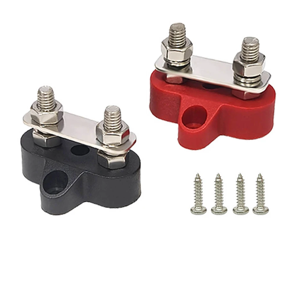 Power Connection Black Battery Terminal Block 12-48V Battery Connector Copper Gasket Flame-retardant ABS Housing