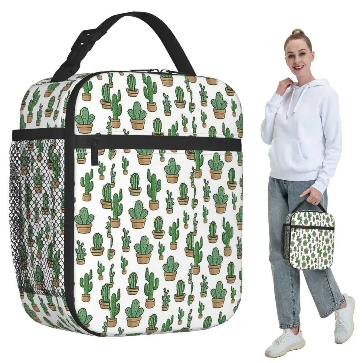 Cactus Flowers Cactus Cactus Flowers Floral Pattern Insulated Lunch Bag Thermal Food Box Tote Portable Lunch Boxes Container