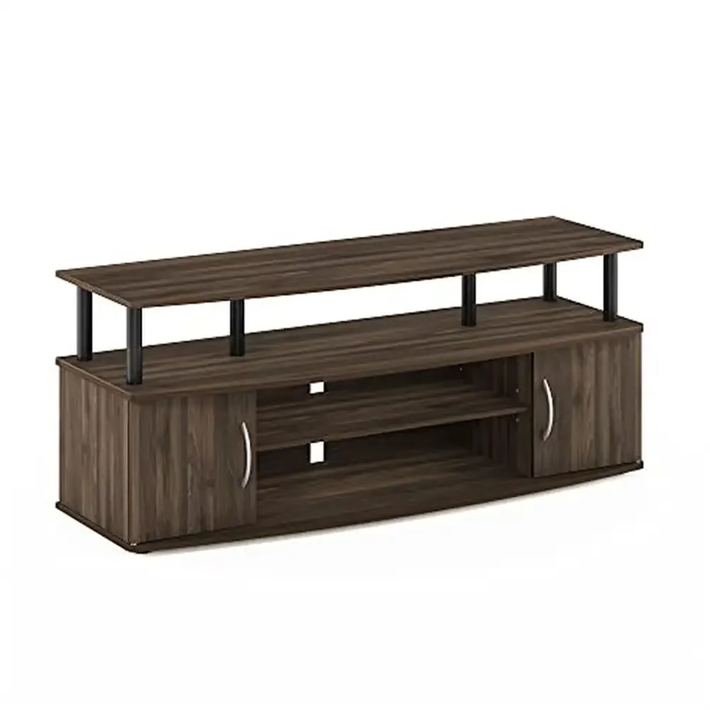 

55 Inch TV Stand Entertainment Center Columbia Walnut/Black Storage Display Shelf Particle Board PVConResist Rectangular