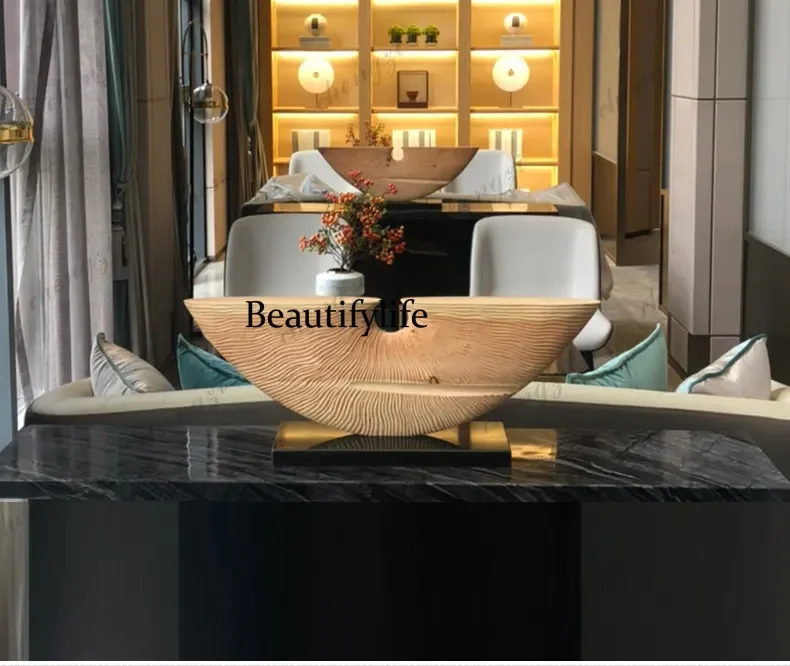 A52 Abstract half-moon wood carving handicrafts decorative ornaments hotel lobby clubhouse model room porch sculpture artwork