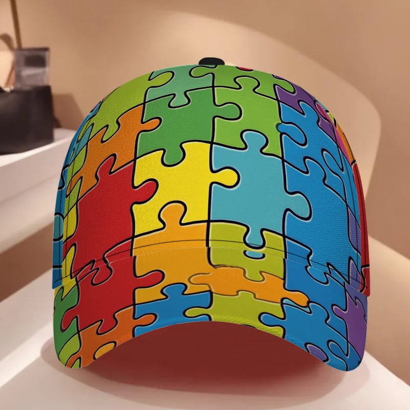 Colorful Puzzle Print Baseball Cap Adjustable Snapback Hat Suitable for Casual Attire Christmas Outfits Lightweight Comfortable