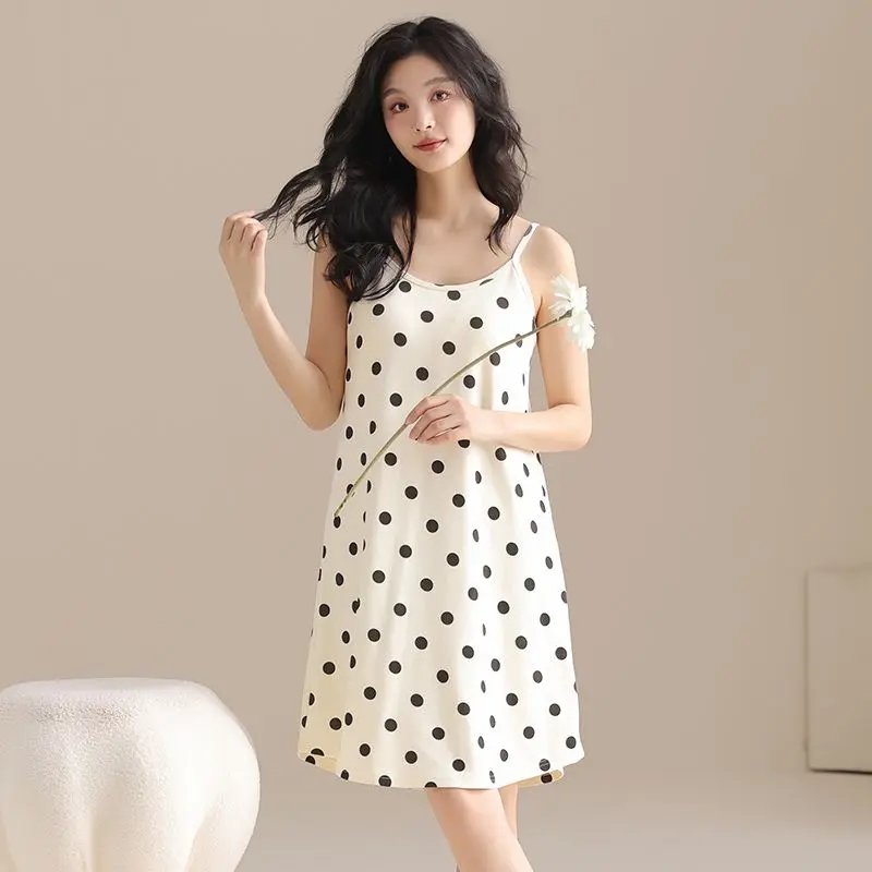 

Hot Summer Sexy Lingerie Spaghetti Strap 100% Cotton Print Nightgowns for Women Sleepwear Homewear Nightdress Night Dress Nighty