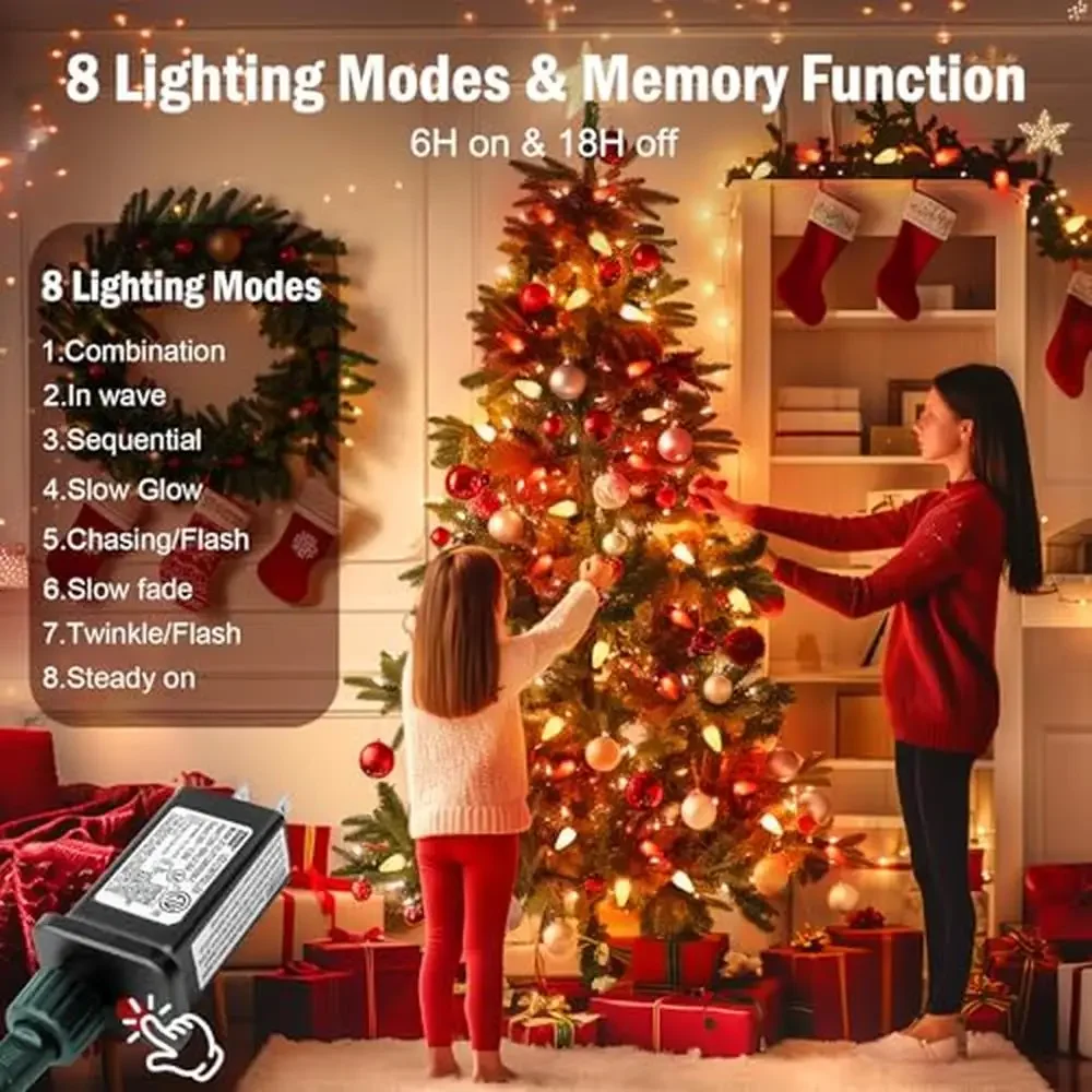 C9 LED Christmas String Lights 2 Pack 82ft 100 Outdoor Timer 8 Modes Extendable Bulbs Shaped Polycarbonate Faceted Brightness