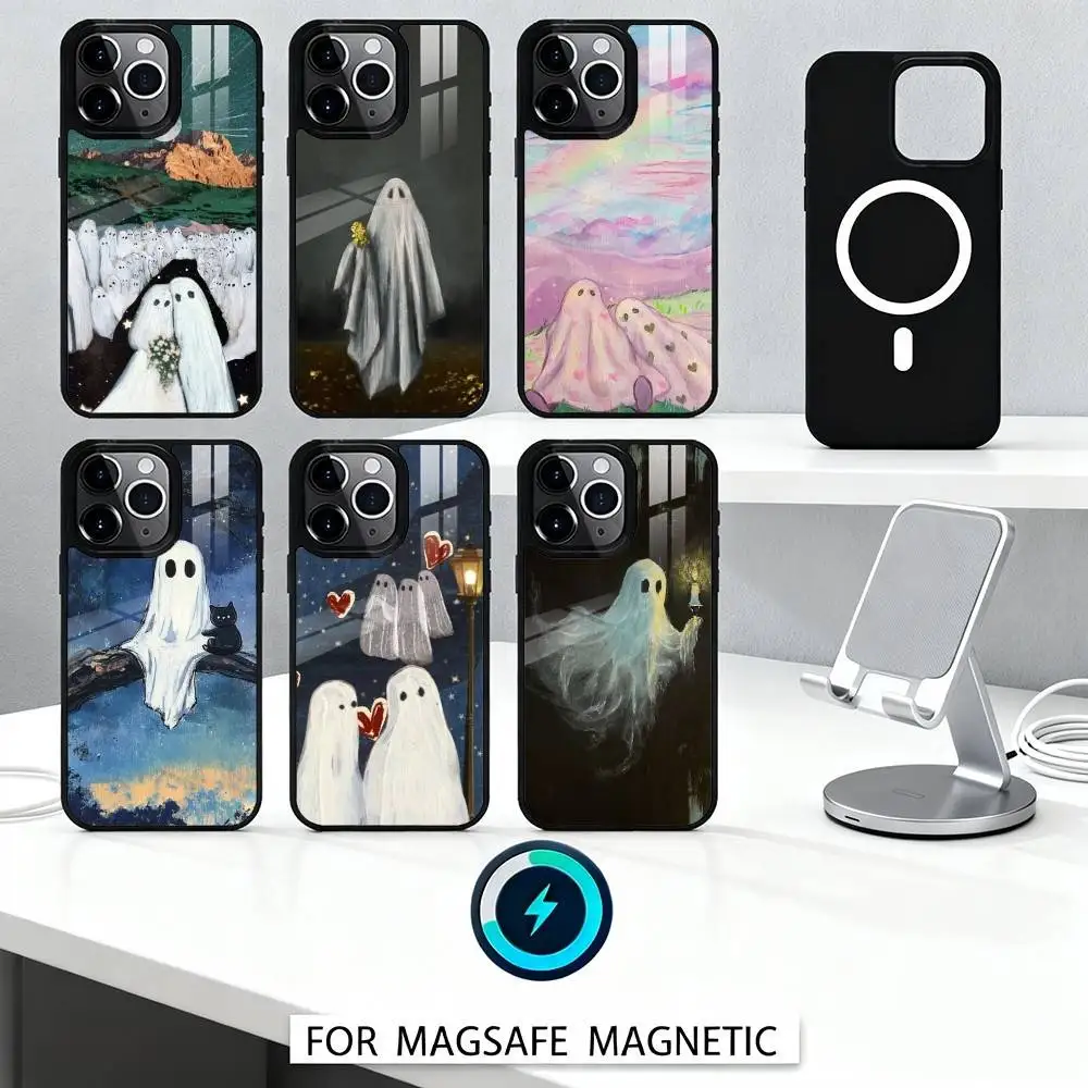 

L-Lovely G-Ghosts O-Oil Painting Phone Case For iPhone 16,15,14,13,12,Pro,Max,Magnetic For Magsafe Wireless Charging