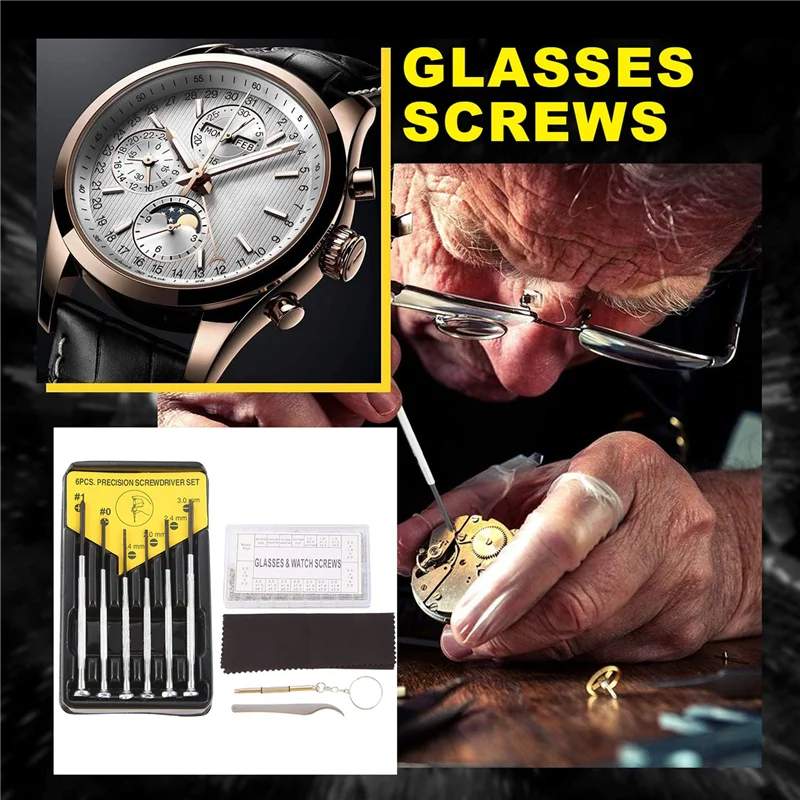 

A88Z Eyeglass Repair Kit Sunglasses Repair Kit With Nose Pads Screws Screwdriver Tweezers For Watch Clock Spectacle Repair