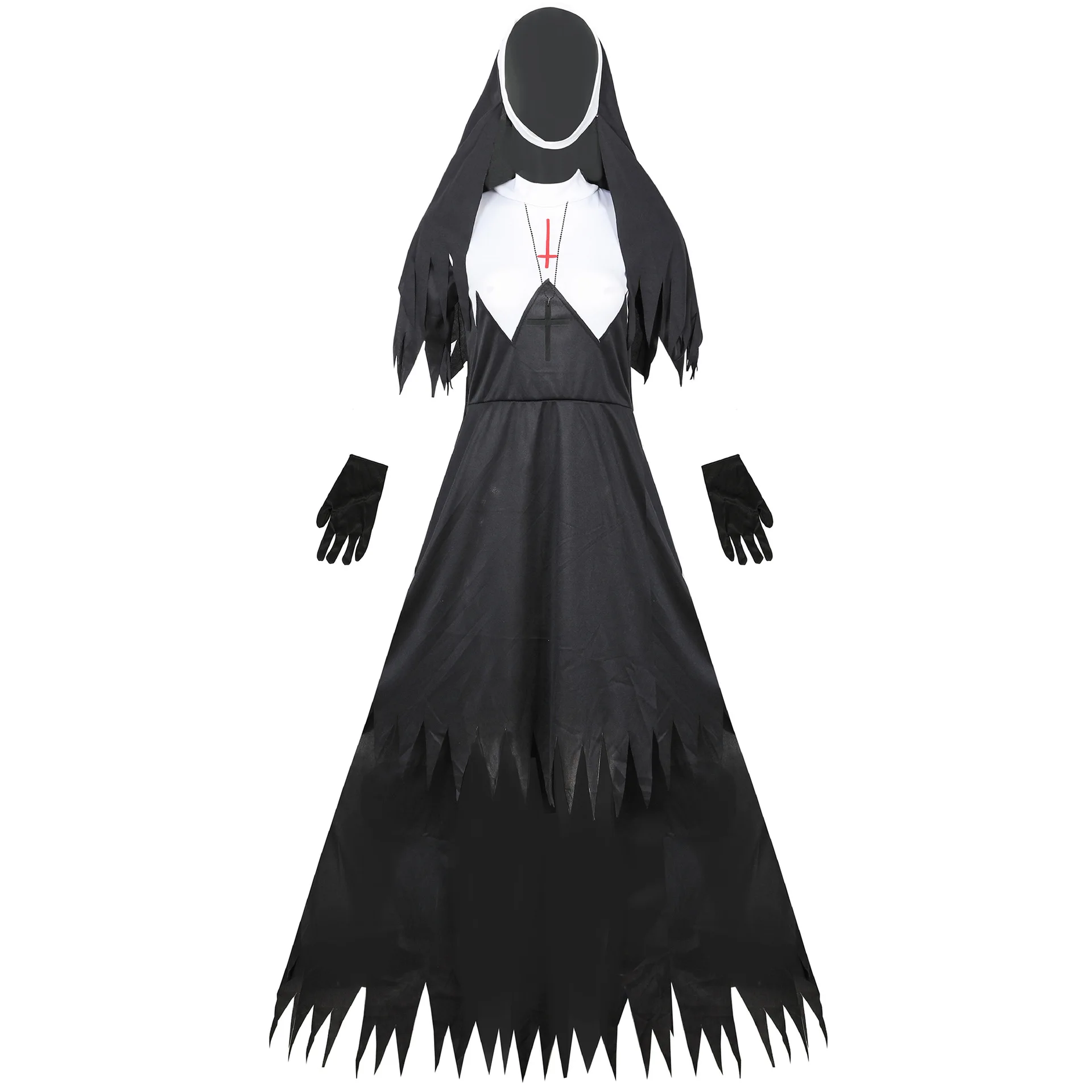 SAF's Zombie Nun Cosplay fur s, Black planchers y Cross Vampire, Halloween Evil, 16% Outfit for Women, Adult