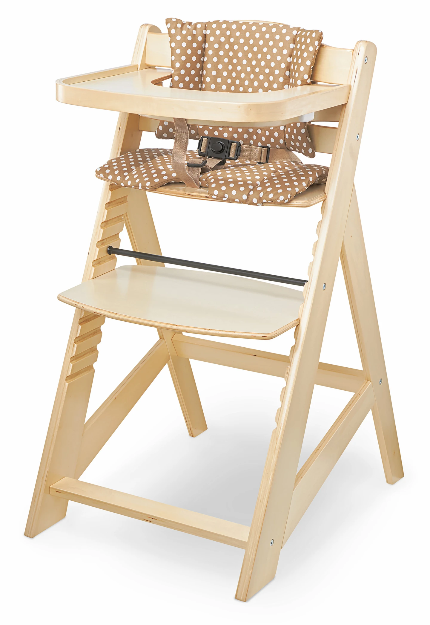 Image of Moby-System Woody Holz-Hochstuhl, verstellbar für Kinder ab 6 Monaten, wächst mit Ihrem Kind mit, Set inklusive Kissen