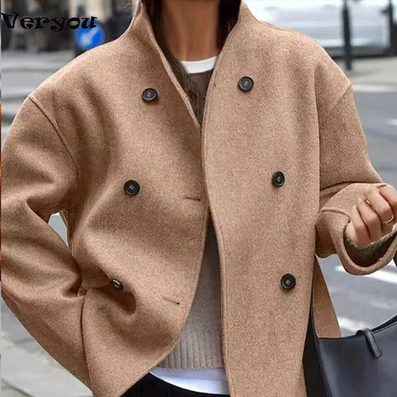 

Fashion Women Jacket Autumn Winter Button Blazers Women Casual Long Sleeve Coat Female Stand Collar Outwear
