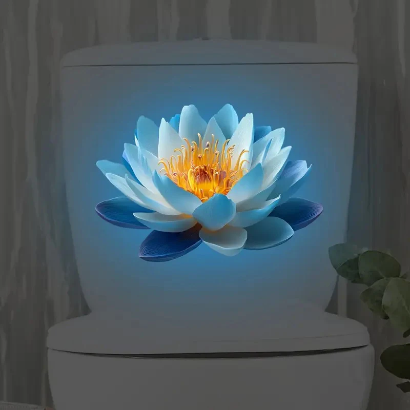 1 Stück selbstklebender Lotus-Toilettenaufkleber – im Dunkeln leuchtender Badezimmeraufkleber, Toilettendeckel-Sfeer-Dekor und Wanddekoration