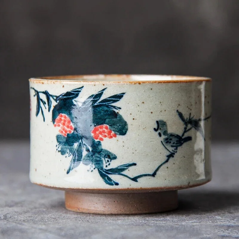 master-hand-painted-pomegranate-pottery-cups-tea-cup-set-teaware-bird-nice-art-work