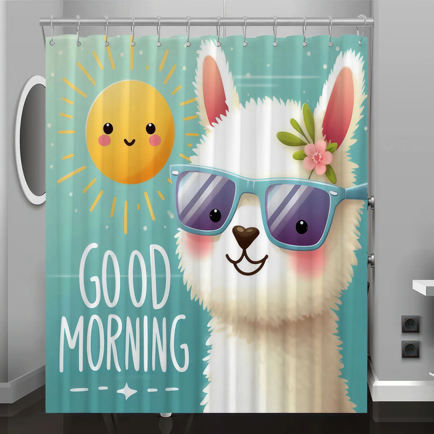 

Lamb cartoon pattern digital print shower curtain