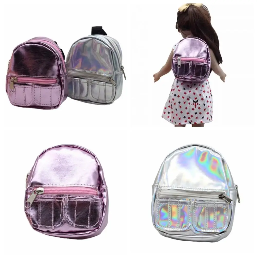 

Pink Silver Doll Backpack PU Glitter Handmade 18inches Doll Backpack Girl Schoolbag Kawaii Mini Knapsack Dolls Accessories