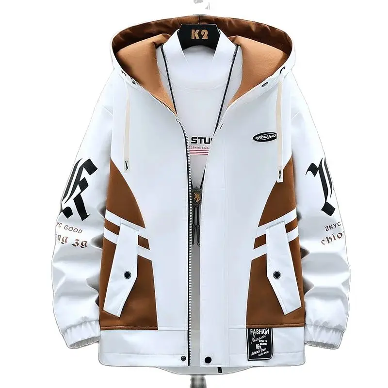 2025 New Autumn Hooded Jacket Men Breathable Outwear Male Patchwork Color Streetwear Comfortable Casual Clothing Plus Size