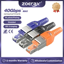 ZoeRax RJ45 Cat8 Cat7 Cat6A Connectors Tool-Free, Zinc Alloy Shielded Ethernet Termination Plugs, 10Gbps Easy Internet Plug