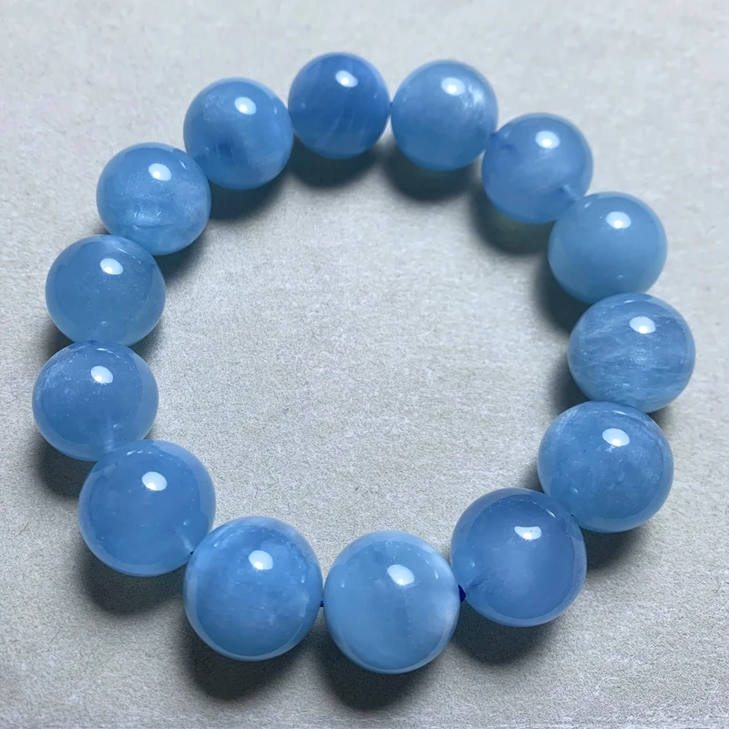 Natural Blue Aquamarine Round Beads Big Bracelet 13mm 14mm 15mm 16mm Women Men Brazil Stretch Blue Aquamarine Jewelry AAAAA