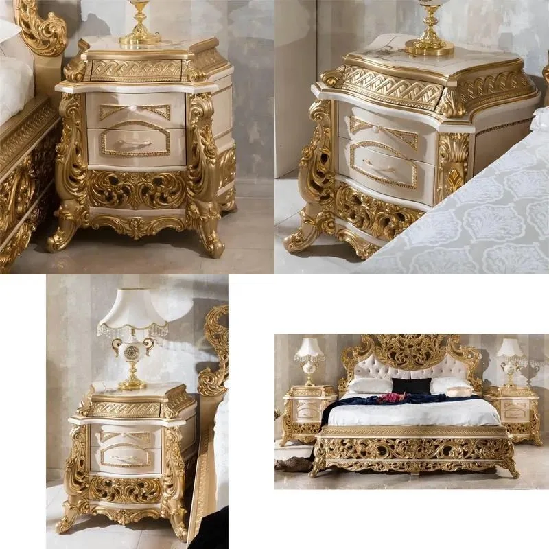 Classic Luxury Style Wooden Structure 100 Percent Hand Carved Painting Bedside Table