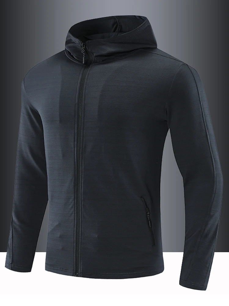 

Мужская спортивная толстовка с капюшоном на весну и лето, эластичная спортивная толстовка с капюшоном для бега на открытом воздухе, открытый кардиган