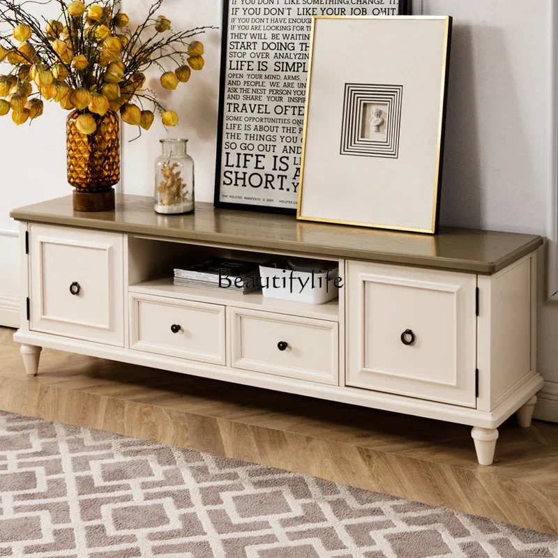 

46American all-solid wood TV cabinet Log red oak cream wind living room TV cabinet