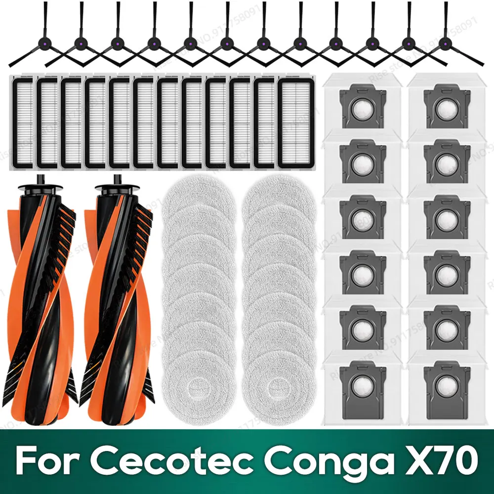 Compatible for Cecotec Conga X70 / Deerma X80 Accessories Main Brush Hepa Filter Dust Bag Mop Cloth Spare Parts Kit