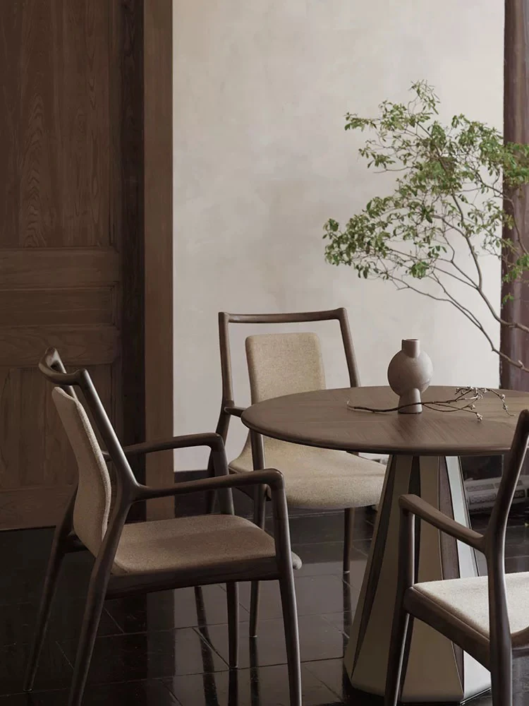 

Italian minimalist solid wood dining chair household surprise wind hotel leather leisure chair new Chinese master tea chair