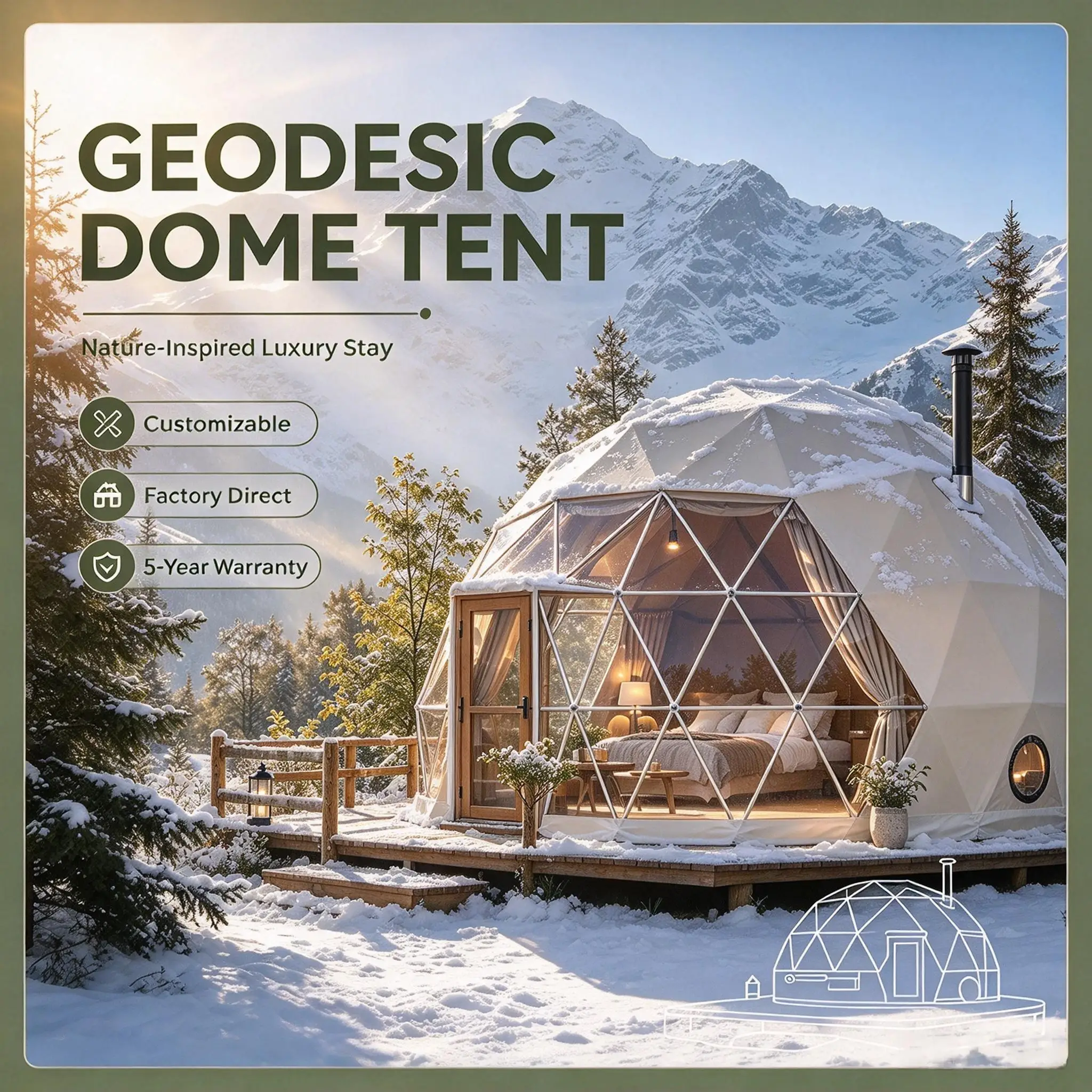 Winter Outdoor Event Dome Hotel Tent, Waterproof UV‑Resistant PVC Tent, Luxury Glamping Accommodation for Resort Campsite