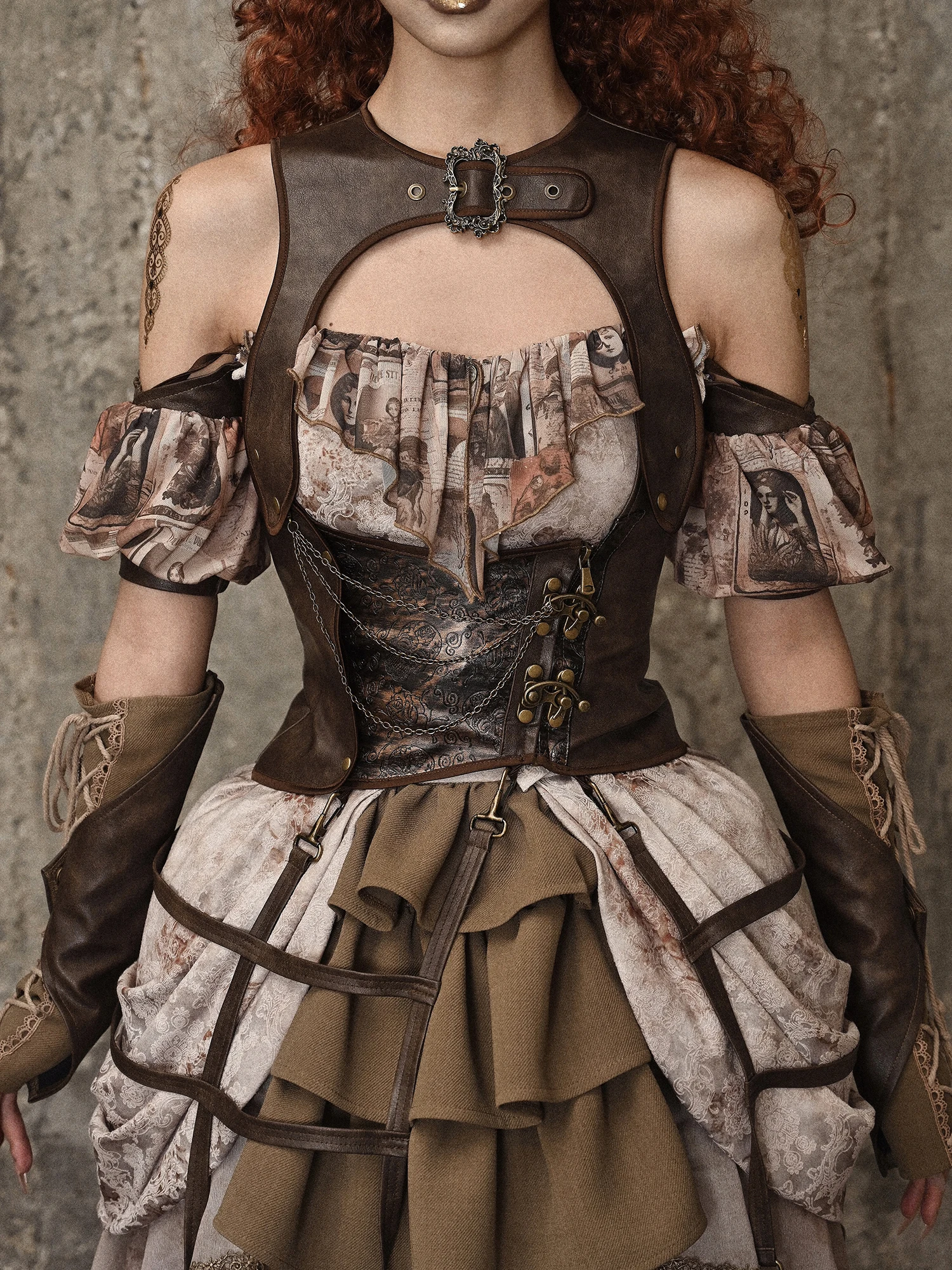 

Halloween Wear Special-Interest Design Pu Vintage Steampunk Vest Top