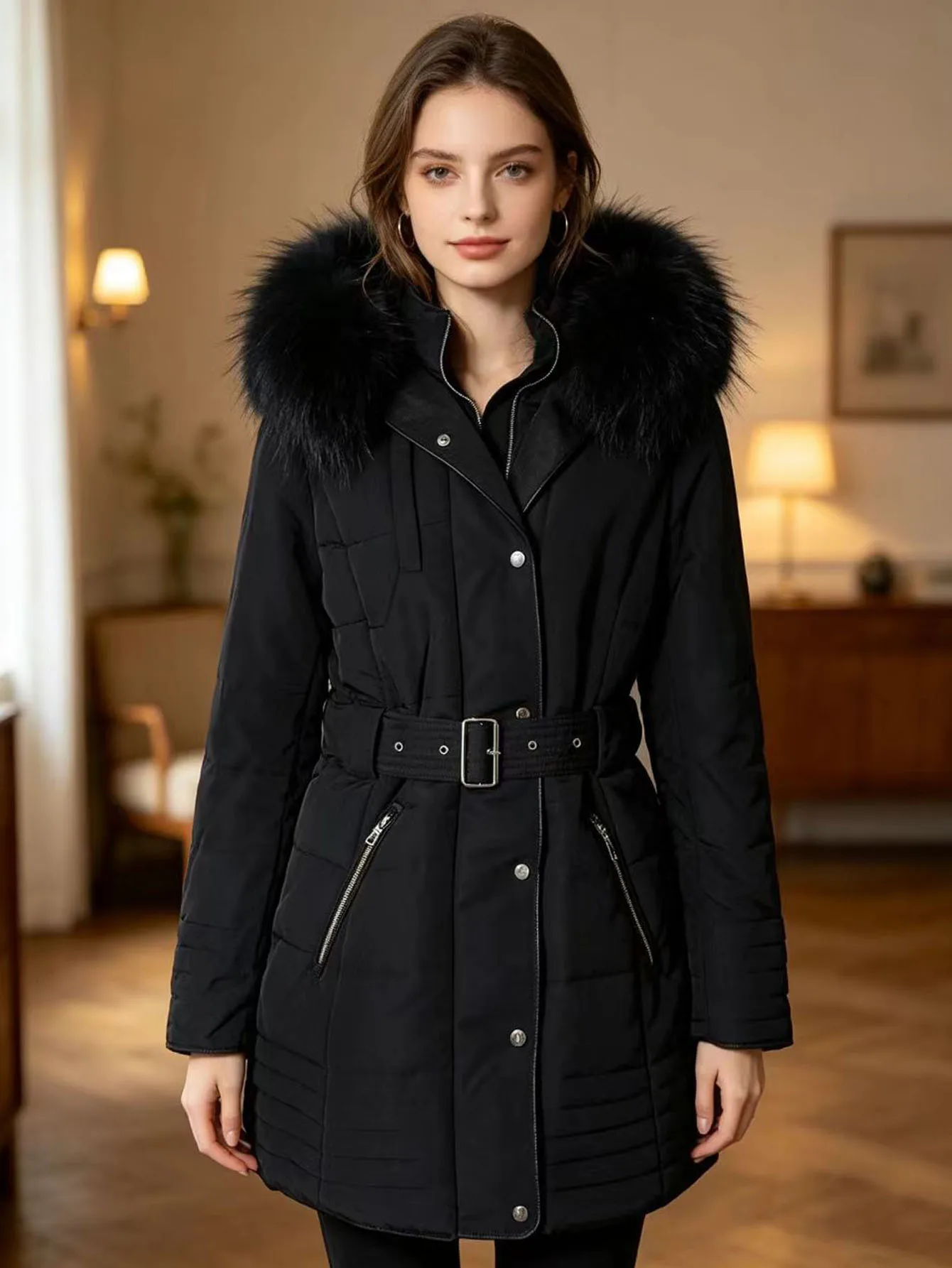 

Maomaokong 2023 New Outerwear Real Fur Collar Coat Parkas Women Autumn Demi-season Jacket Female Clothing