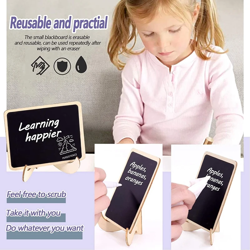 T04C-30Pcs Mini Chalkboard ป้ายป้ายอาหารสําหรับงานปาร์ตี้บุฟเฟ่ต์, ไม้ขนาดเล็กป้ายชอล์ก (สี่เหลี่ยมผืนผ้า Notch)