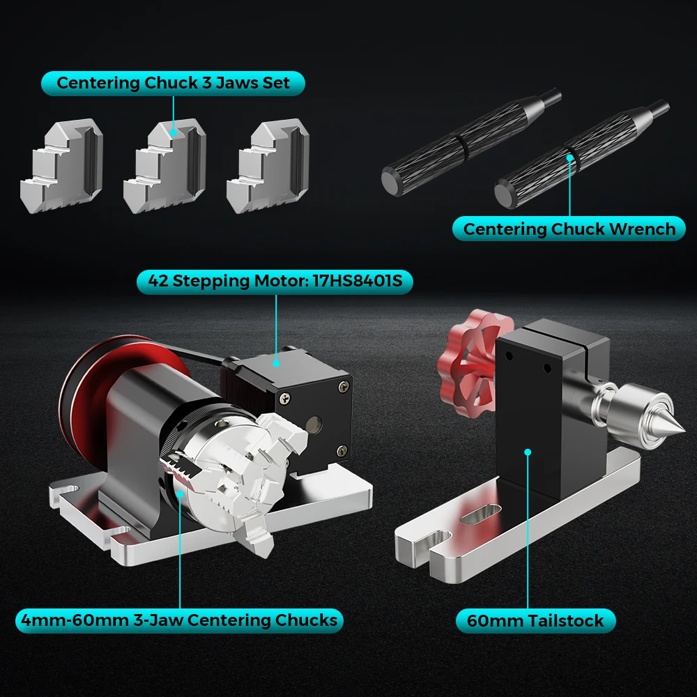 Twotrees 4th Axis Rotary Axis Module For TTC450 Laser Milling Machine 3-Jaw Chuck Structure Rotary Axis Clamp Diameter 4-60mm