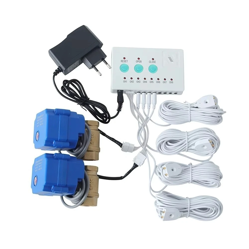 Smart Flood Prevention System, Water Leak Sensor Automatic Shut-Off Valve DN15 DN20 DN25, Sound Flash Water Leak Control Panel