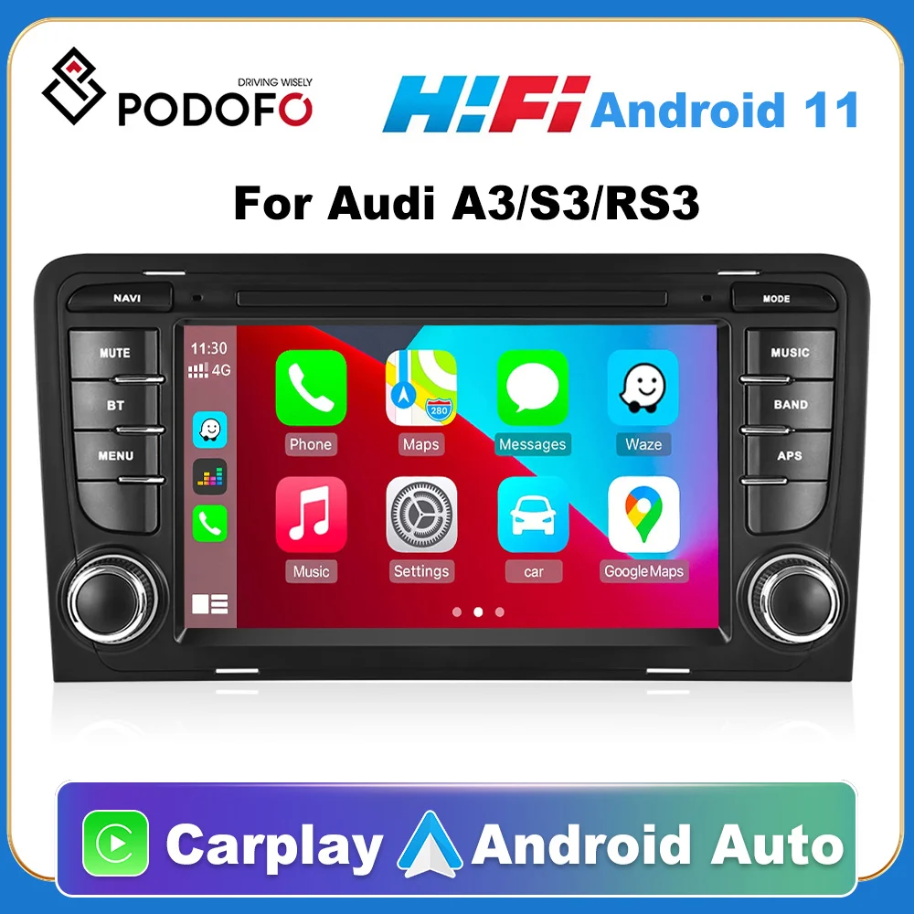 

Podofo 2Din Radio Android CarPlay Android auto Multimedia Player For Audi A3 S3 RS3 Intelligent System GPS Stereo Unit Autoradio