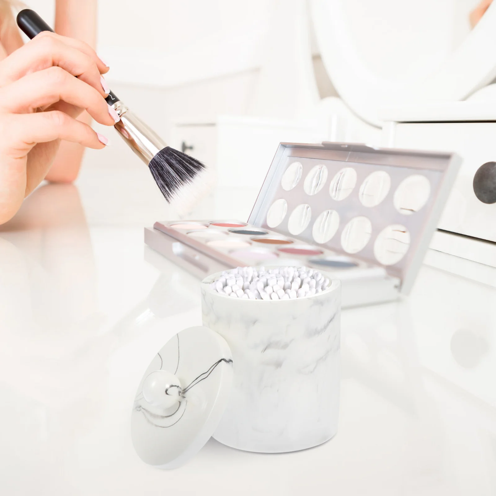 

1pc Marble Vein Storage Small Accessory Storage Box Box For Cotton Swabs Toothpicks Makeup Pads Organizer Desktop Dustproof