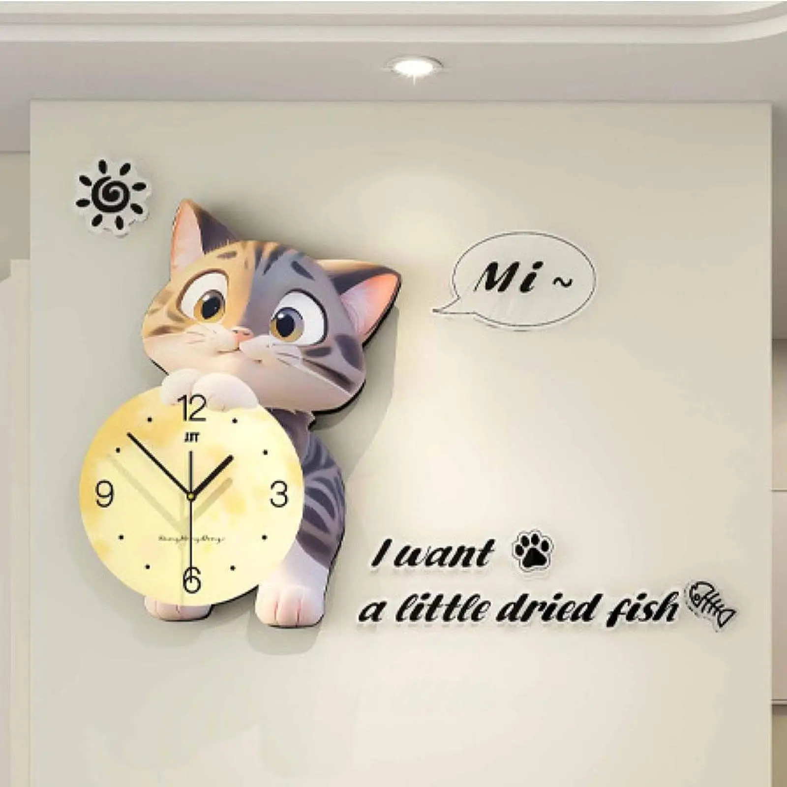 Cat Wall Clock, Easy to Read, Practical Easy to Use Round Clock Hanging Clock for Bedroom Kitchen