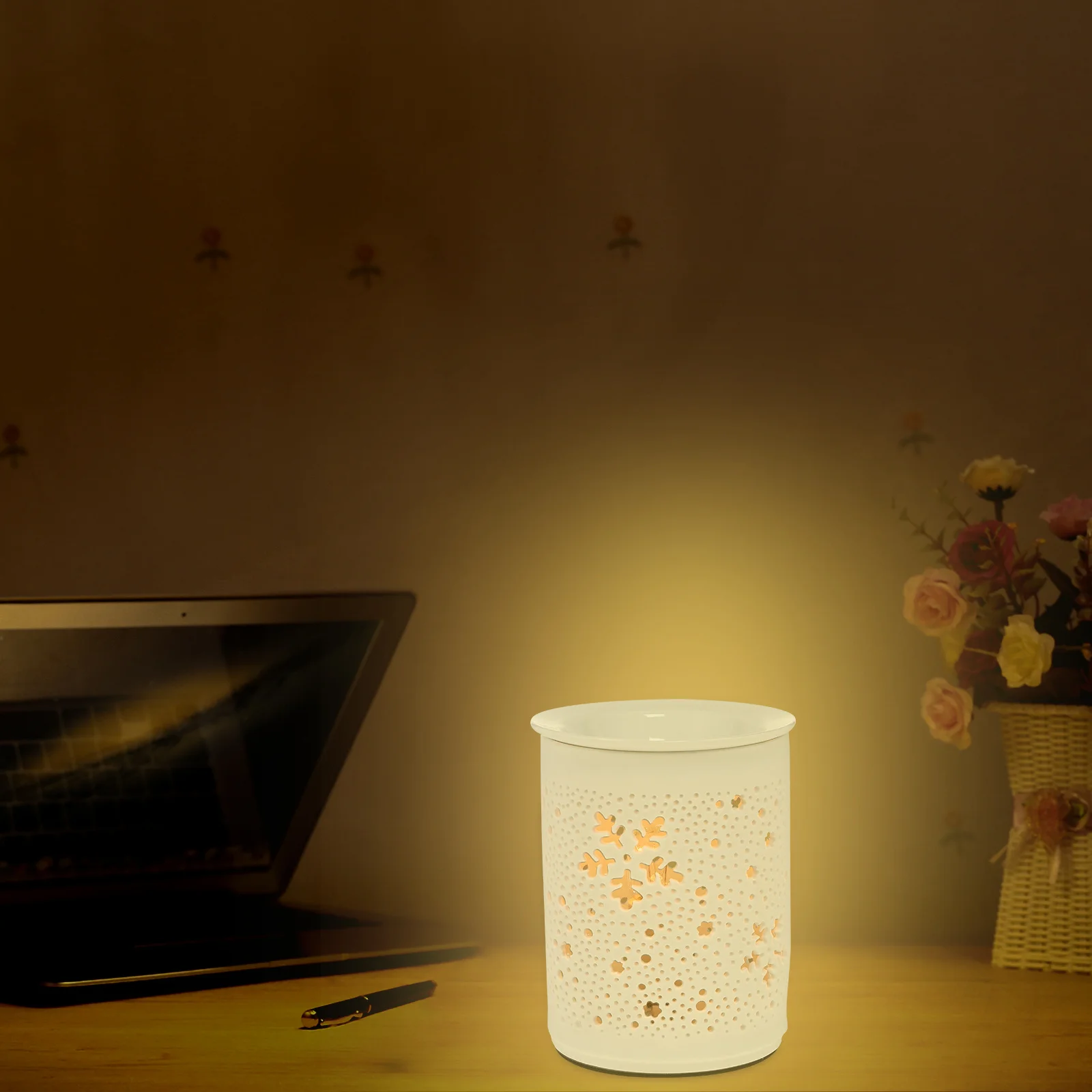 

Elegant Fragrance Light Round Pattern Essential Oil Lamp Aromatherapy Night Light Eu Plug Indoor Decorative Christmas Gift