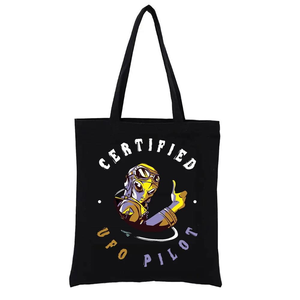 

UFO Pilot Alien Graphic Tote Bag Extraterrestrial Print Shoppong Bags Handbags Women's Handbag Shopper Funny Fashion Totebag