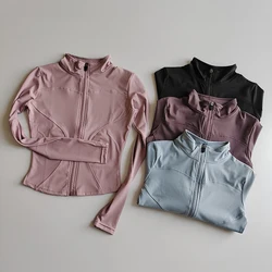 Chaqueta de manga larga para deportes al aire libre para mujer, ropa de Yoga delgada, cárdigan de secado rápido con cremallera, cuello alto, chaqueta para correr, Fitness, Top