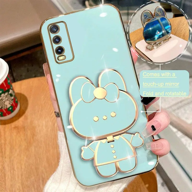 Rabbit Mirror Stand Phone Case VIVO Y20 12 15 A Y19 21 Y30 Y50 Y33 Y35 Y76 Y91 Y95 S T I Hole V23 V25 V21 V20 S1 Pro 4G 5G Cover