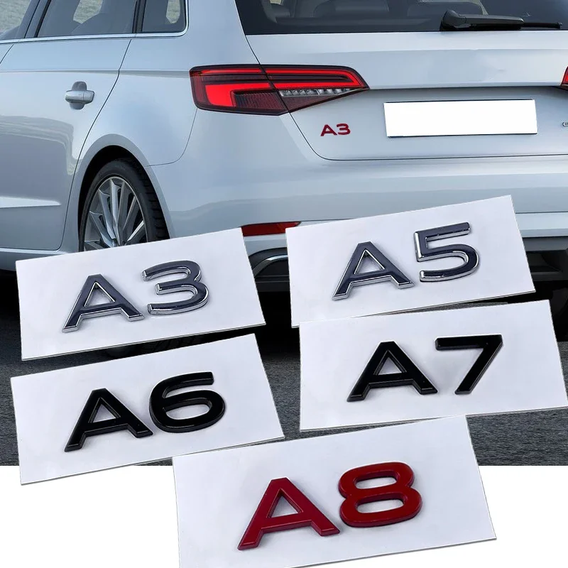 Metal Rear Trunk Emblem for Audi A6 A7 A3 A5 A8 Letter Stickers Car Accessories Side Decals Badge Auto Refitting Decoration