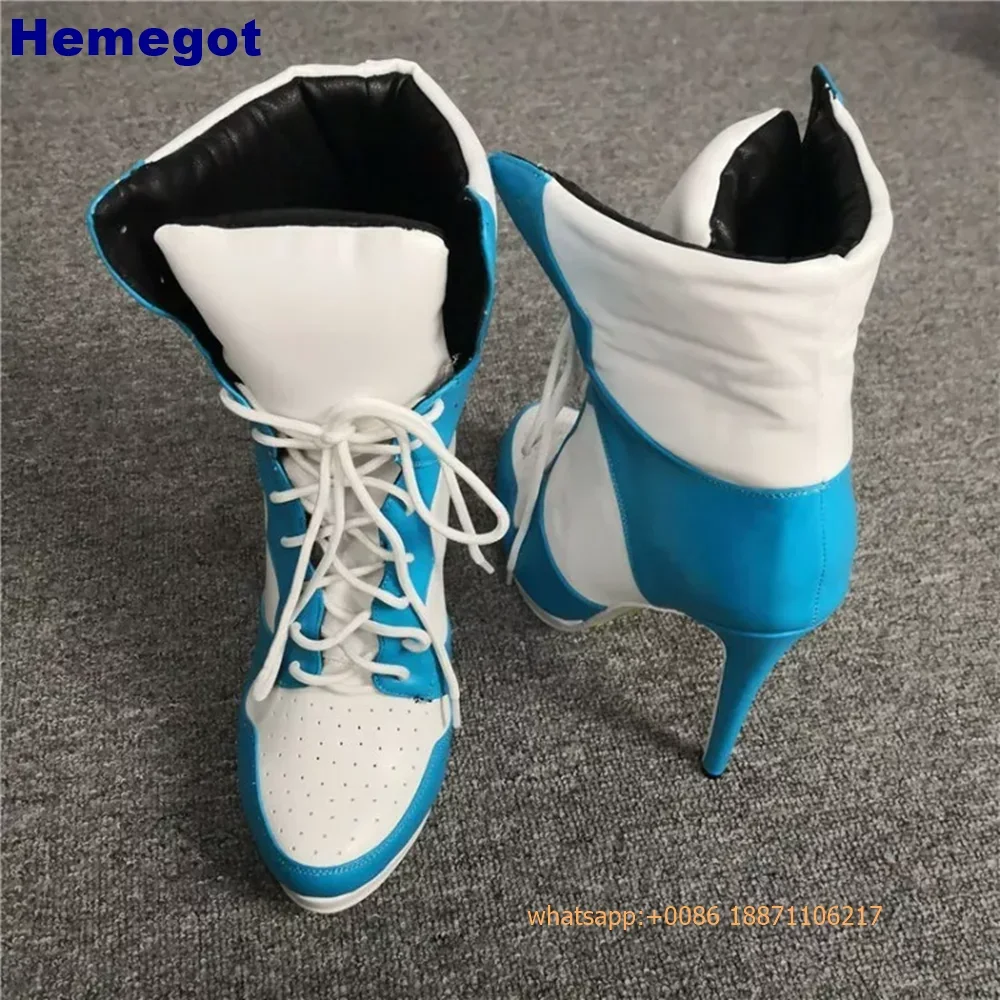

Sports Lace Up Women's Short Boots 2024 Thick Sole Round Toe Mixed Color Stilettos Autumn Winter New Street Style Casual Rock Bo