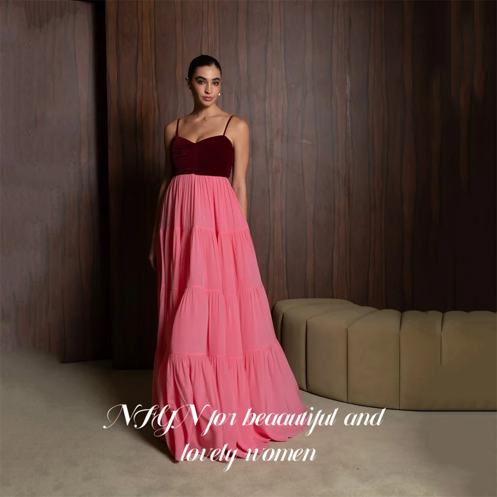 

NFYN Spaghetti Strap Prom Dress Chic Contrast Color Celebrity Dress Ruched Evening Dress Satin A Line Robe De Soirée Customized