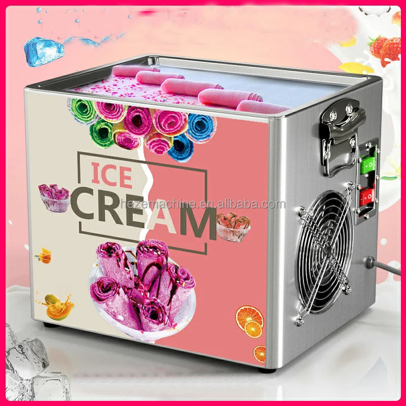 Commercial Fried Ice Cream Rolls Making Machine one  Pans Thailand Frying Fruit Yogurt Ice Cream Rolled Machine