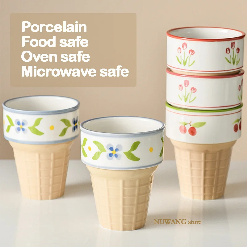 

Creative Procelain Cup Ice Cream Cup Coffee Cups Flora Water Drinkware Ceramic Tea Mug Microwave Safe Household Kitchen Gift