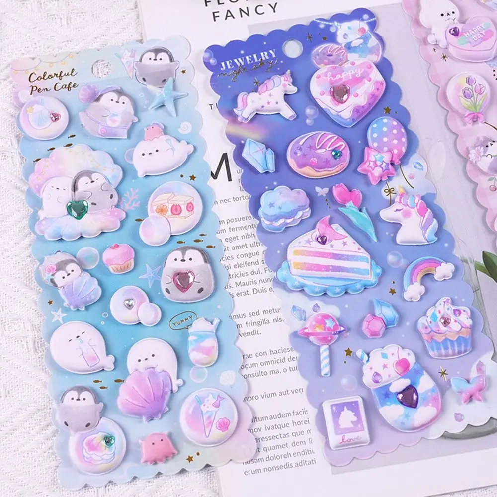 Toy Kawaii Penguin Pegasus Pattern Stickers Paper Funny 3D Puffy Sticker Luggage Notebook Decals Reusable Kids Stickers Girls