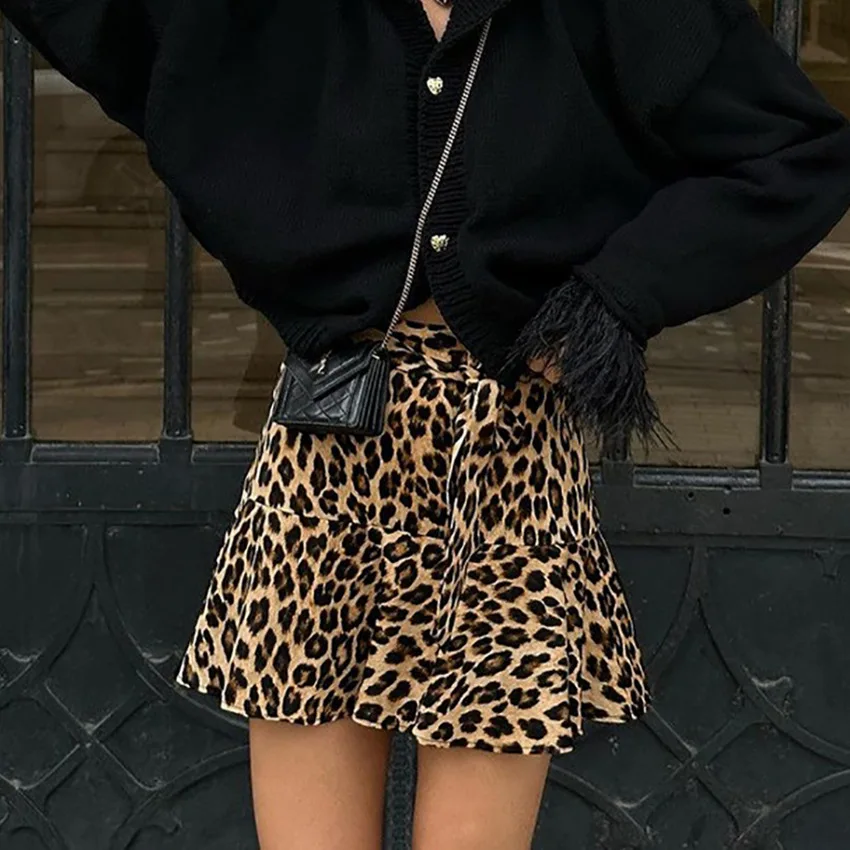 

Fashion Retro Leopard Print Short Skirt Women's Summer New Bow High Waist A-word Culottes Casual Women's Clothing