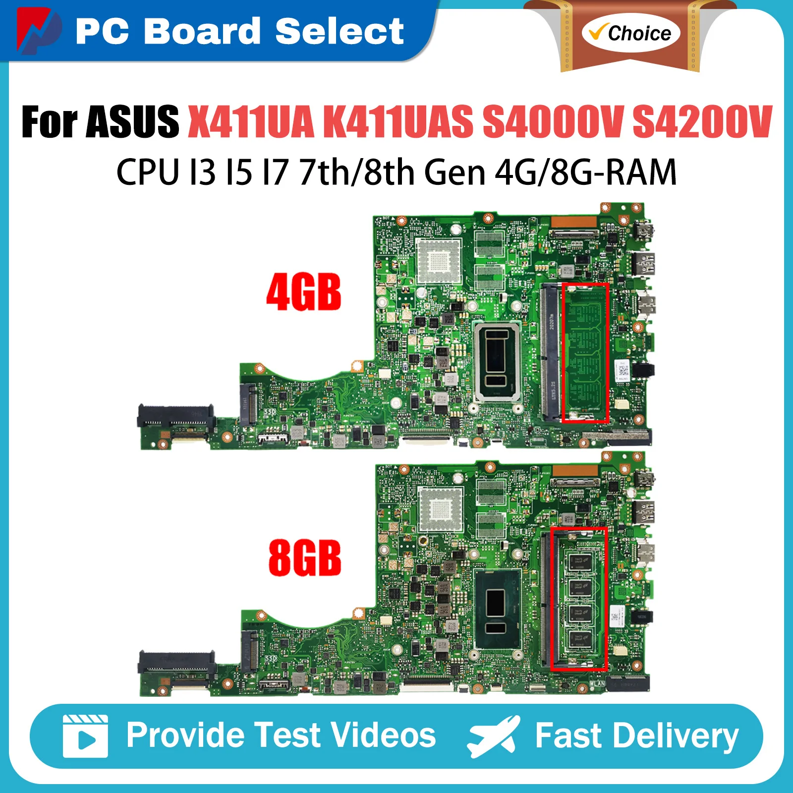 

For ASUS VivoBook S4000V S4200V Mainboard X411UA X411UNV X411UN S4200U X411UAS Laptop Motherboard CPU i3 i5 i7 4GB 8GB RAM