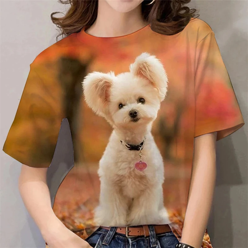 New Fashion Women's T-shirt With Cute Little Dog Graphic 3d Printed Short Sleeve Summer T-shirt Oversized Comfortable Clothing