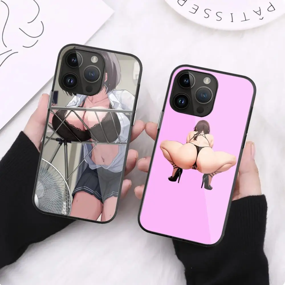 Hentai busty girls Phone Case For iPhone 16 Pro Max 15 14 13 12 Mini 11 XR XS 8 7 Plus Black Art Glass Cases