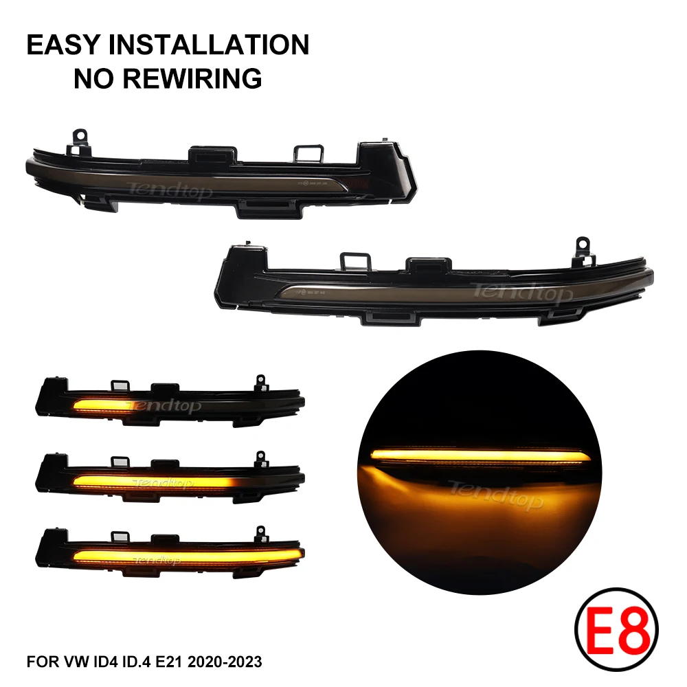 2pcs Smoked Blinker Side Mirror LED Dynamic Turn Signal Rearview Mirror Light For Volkswagen VW ID4 ID.4 E21 2020 - 2024