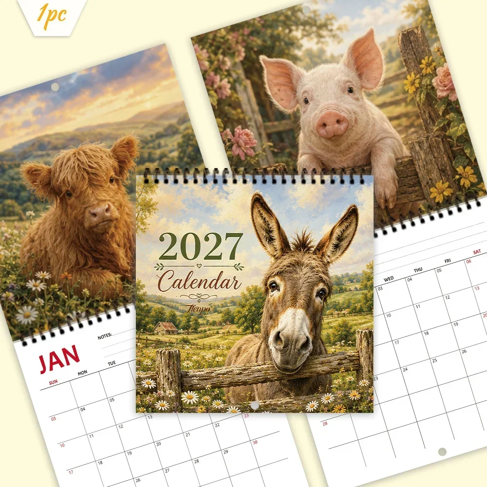 1pc 2027 Fun Farm Animals Wall Calendar, 12-Month Monthly Planner, Perfect Gift For Back-to-School Season, Christmas, New Year