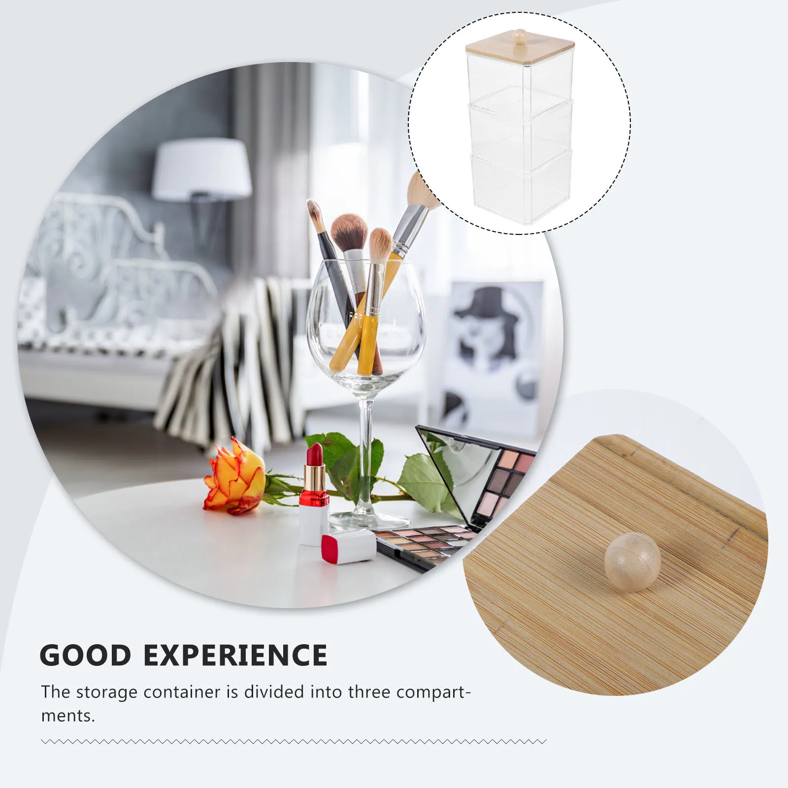 

1Set Makeup Cotton Balls Storage Box Transparent Stackable Three Grid Organizer for Bathroom Vanity Hair Clips Cotton Pads